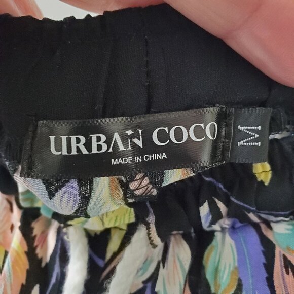 Urban Coco Womens Black Feather Print Elastic Waist Drawstring Pants Size M - Picture 4 of 7